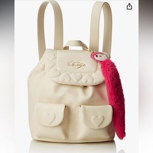 NWT Love Moschino Women's Natural Embellished Quilted Faux Leather Backpack